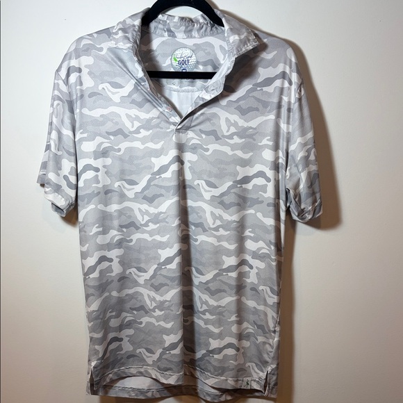 Taylor Byrd Gray Camouflage Men's Golf Shirt - Picture 1 of 9